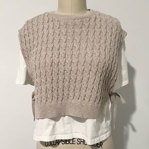 Zara Cable Knit Sleeveless Sweater Vest Tee Combo